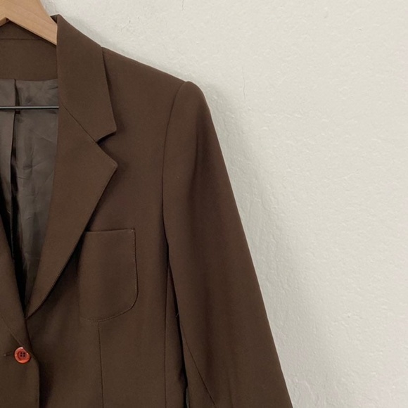 Barclay Petites Women's 8 Brown Vintage Utility Blazer Jacket V Neck 2 Button - Picture 4 of 10